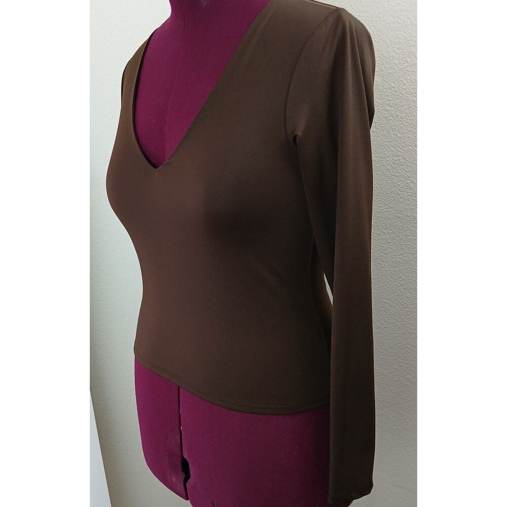 Old Navy Long Sleeve Modern V-neck Top M coffee grounds brown stretch blouse
